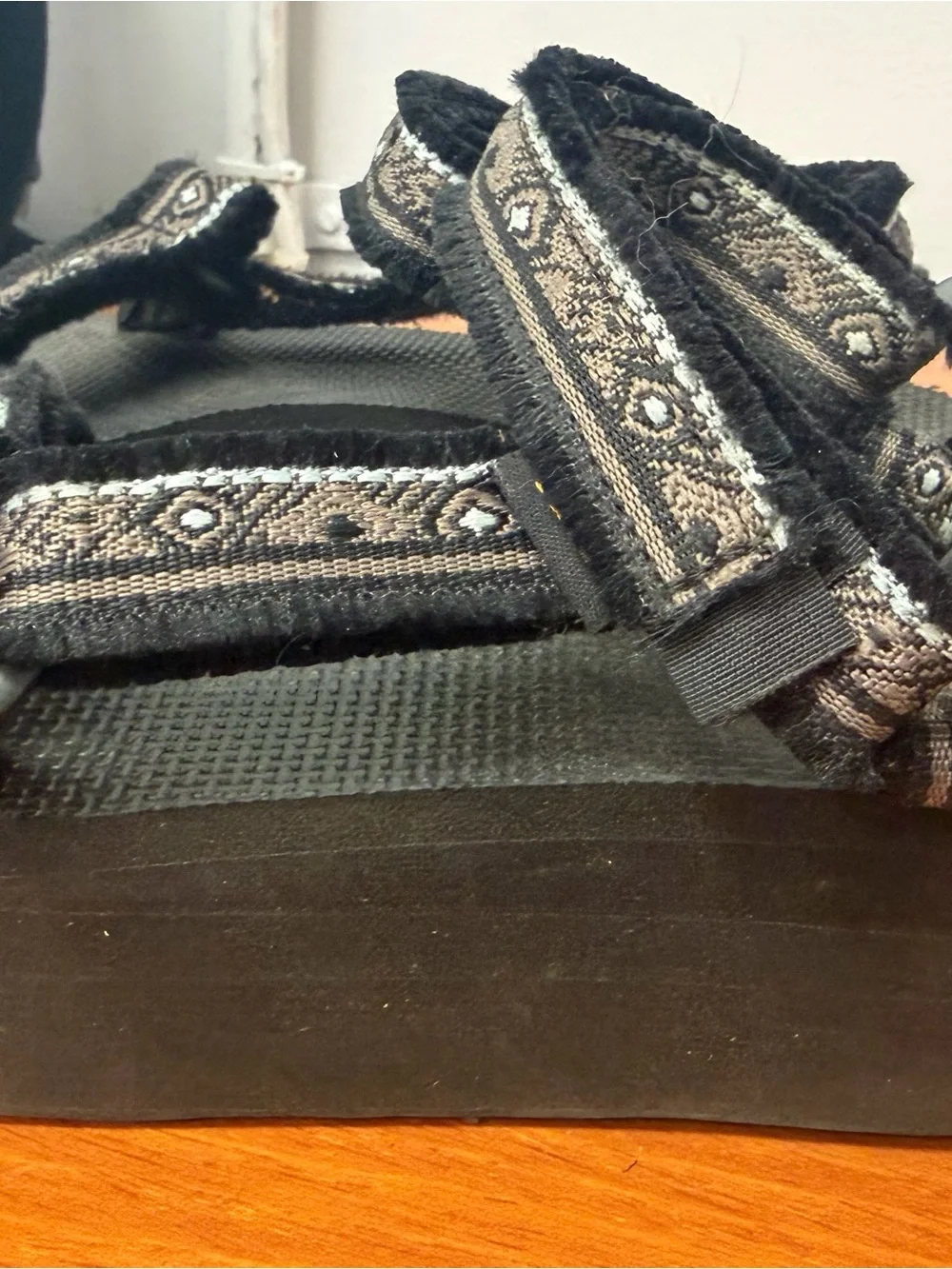 Black Strappy Patterned Teva Sandals